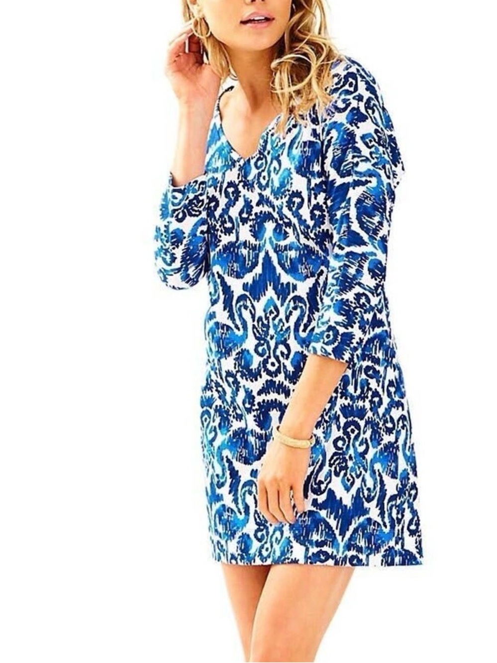 Lilly Pulitzer - Cori Flamingo Blue And White V Neck Lightweight Dress Size XS